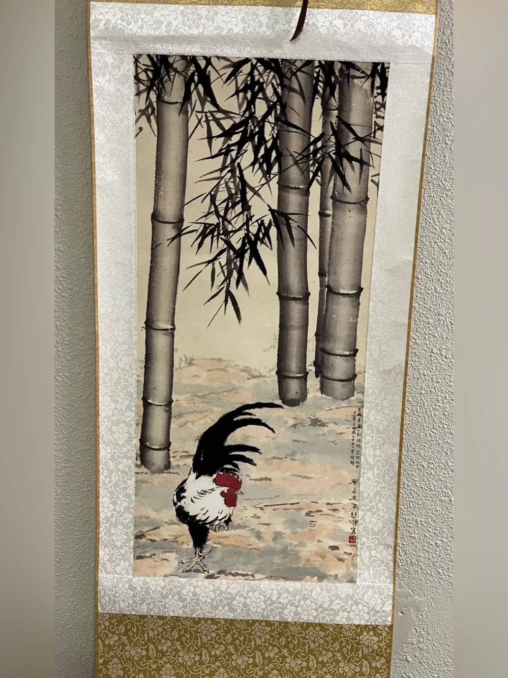 China Old Scroll Wall Hanging Painting Xu Beihong's Ink Painting of Rooster